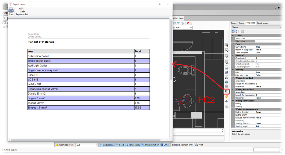 Plan design takeoffs report