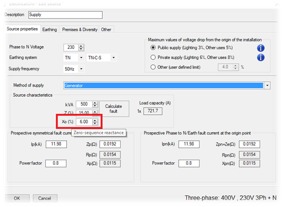 . Generator fault level calcs includes the zero sequence impedance 